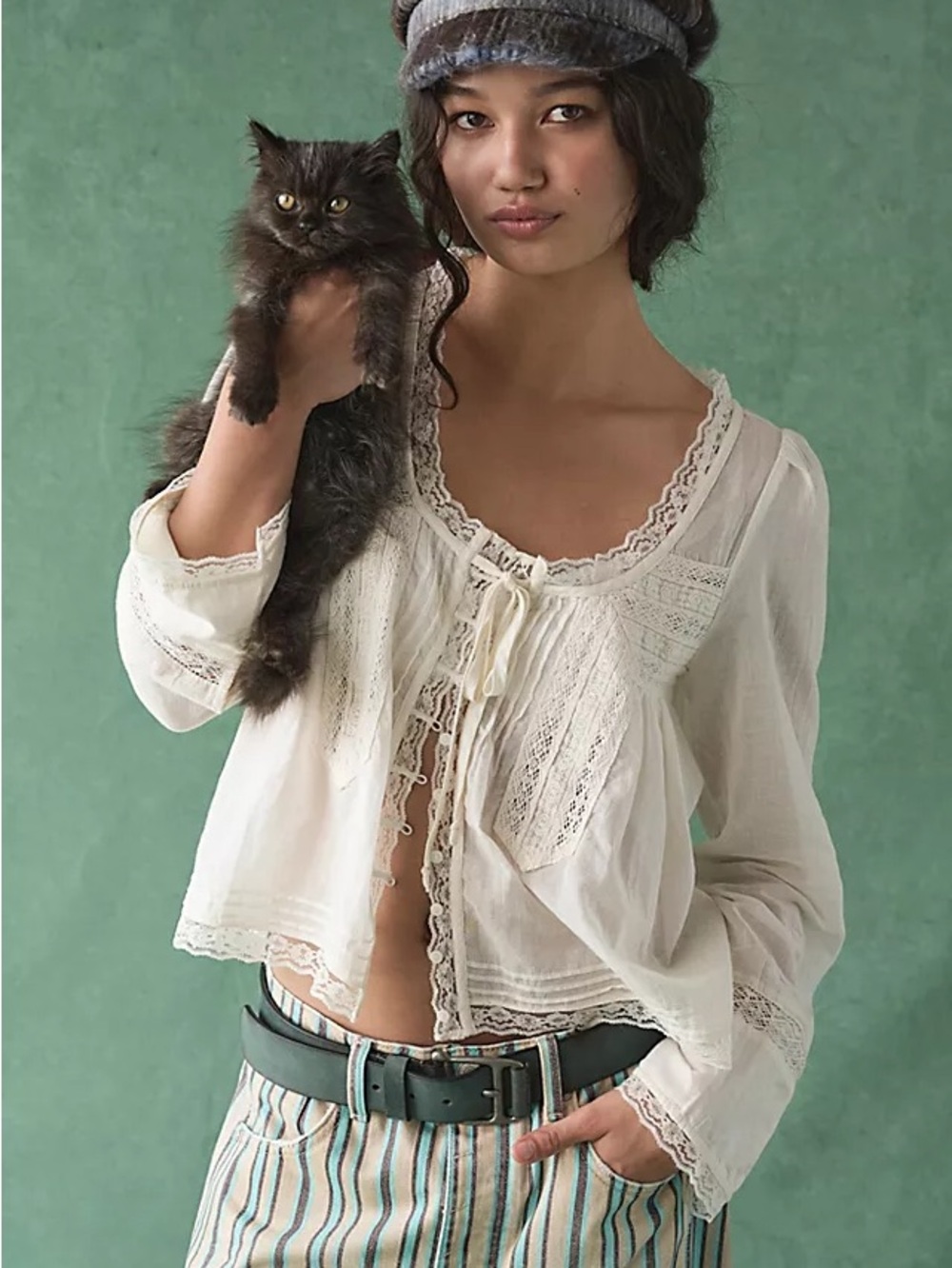 Free People Forevermore Lace Trim Blouse